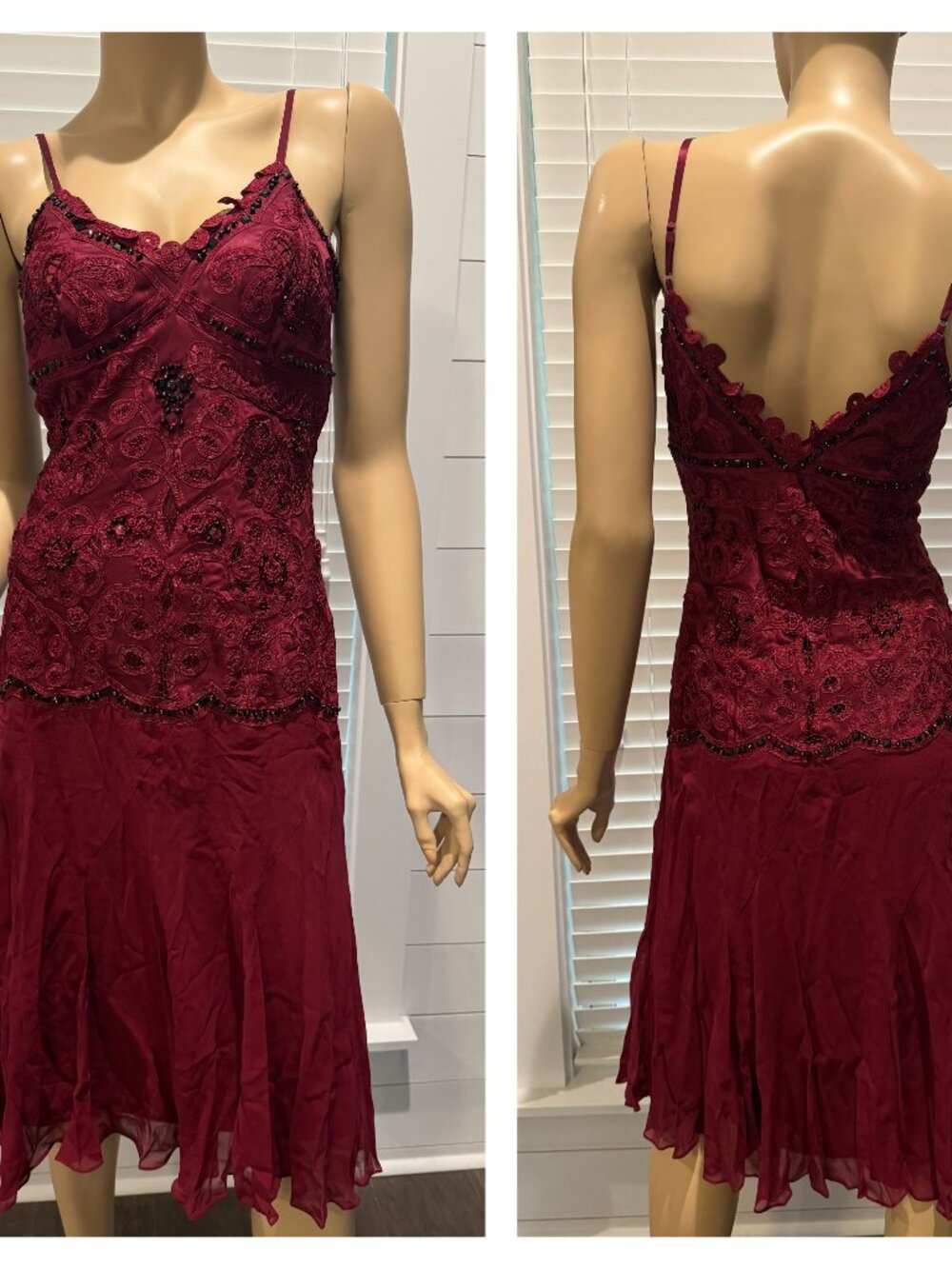 Sue Wong Nocturne Dress Y2K Cocktail Flapper Crochet Red Wine Black Art Deco i1